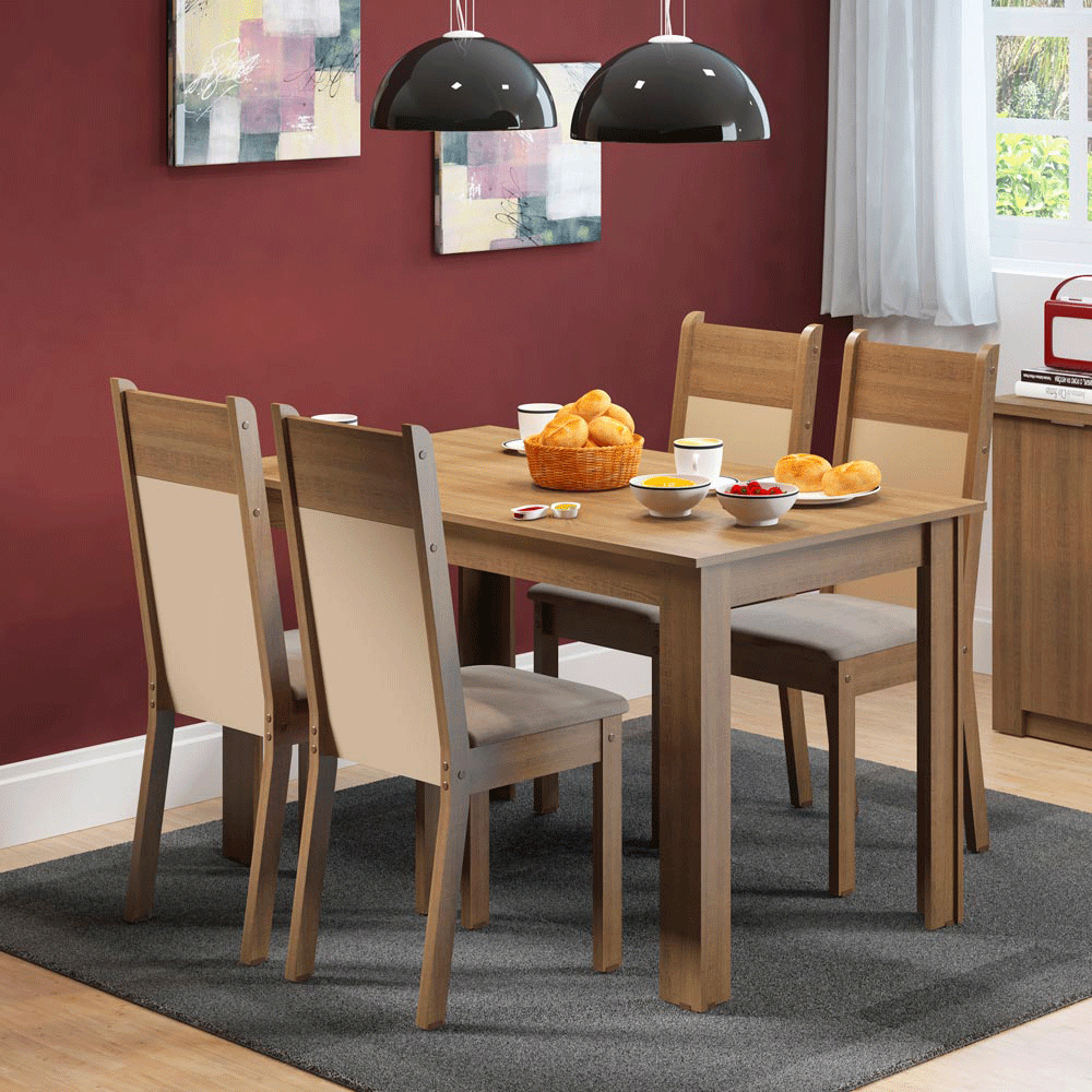 テーブル Conjunto Sala de Jantar Havana Madesa Mesa Tampo de Madeira com 4