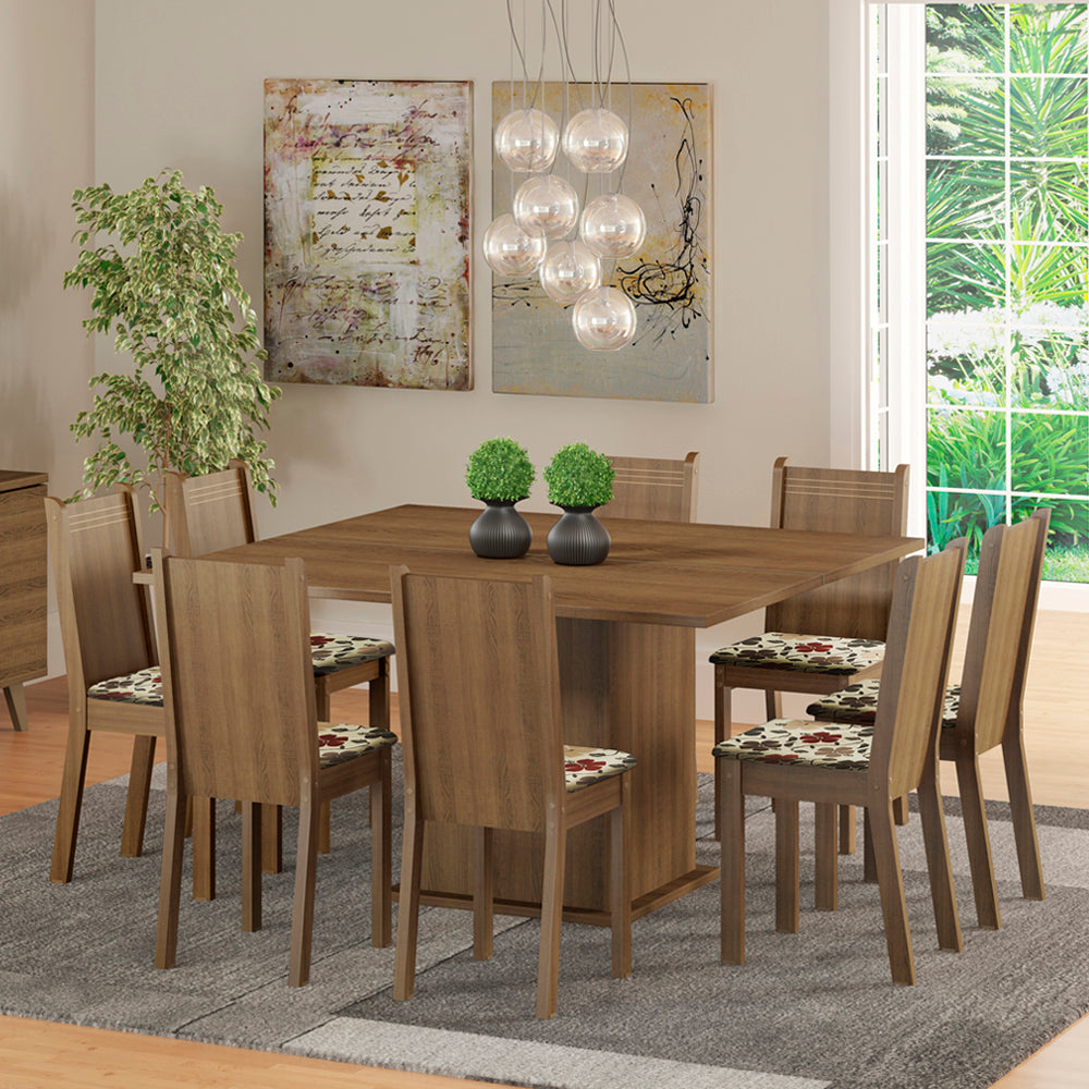 masa Conjunto Sala de Jantar Madesa Clarice Mesa Tampo de Madeira com 8