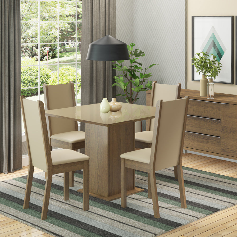Conjunto Sala de Jantar Moscou Plus Madesa Mesa Tampo de Vidro com