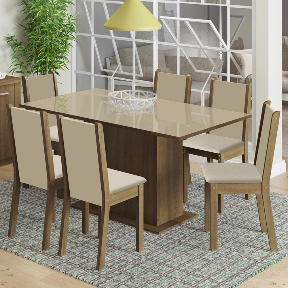 Conjunto Sala de Jantar Moscou Plus Madesa Mesa Tampo de Vidro com