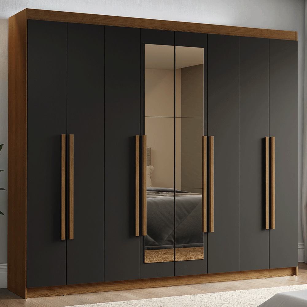 Rady rienda DURAS ミシェルマカロン エミリアウィズ Guarda-Roupa Casal 8 Portas Batentes com Espelho Rustic/Preto