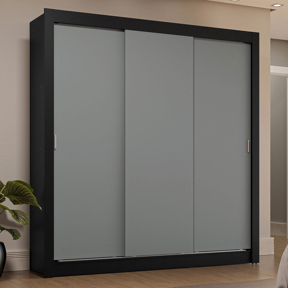 3段クルーンver.2-GRAVITY STORM- Black Edition Guarda-Roupa Casal 3 Portas de Correr Preto/Cinza Sublime Plus Madesa