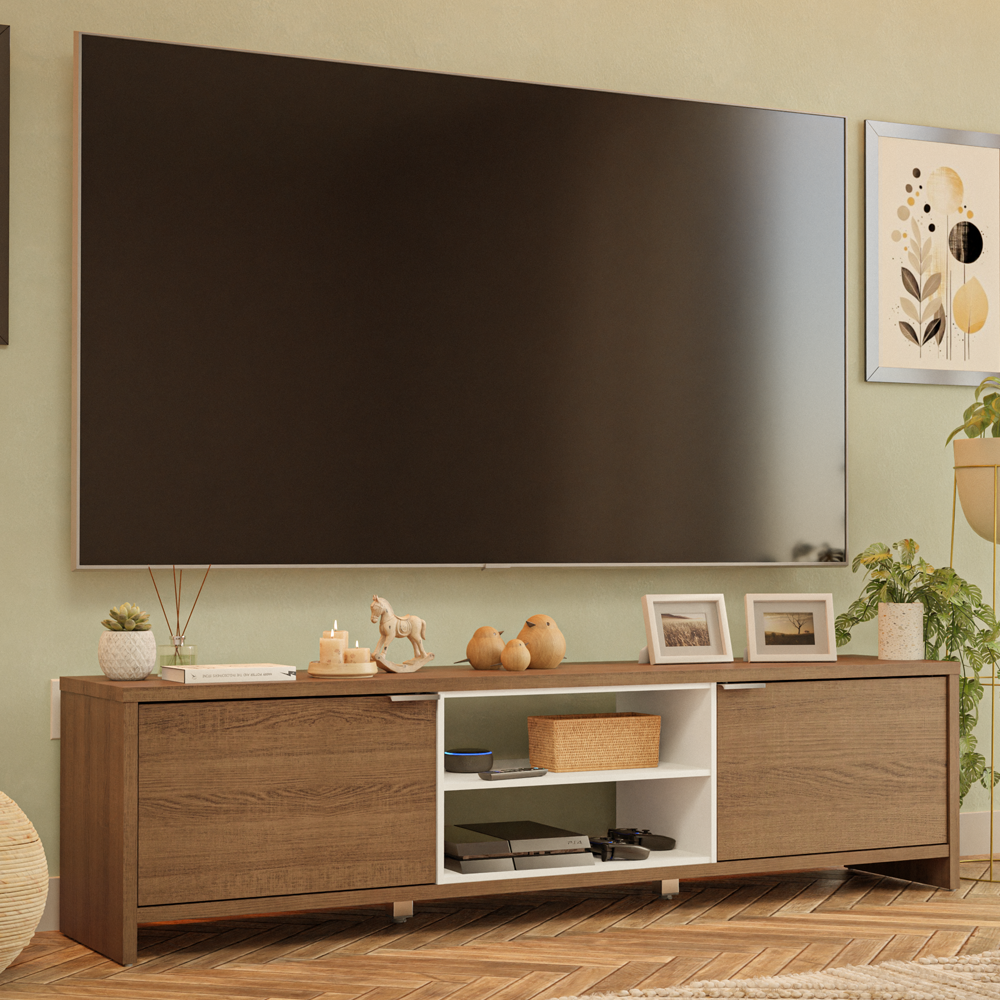 Rack para TV até 80 Polegadas 180cm 2 Portas Rustic/Branco Linz Madesa