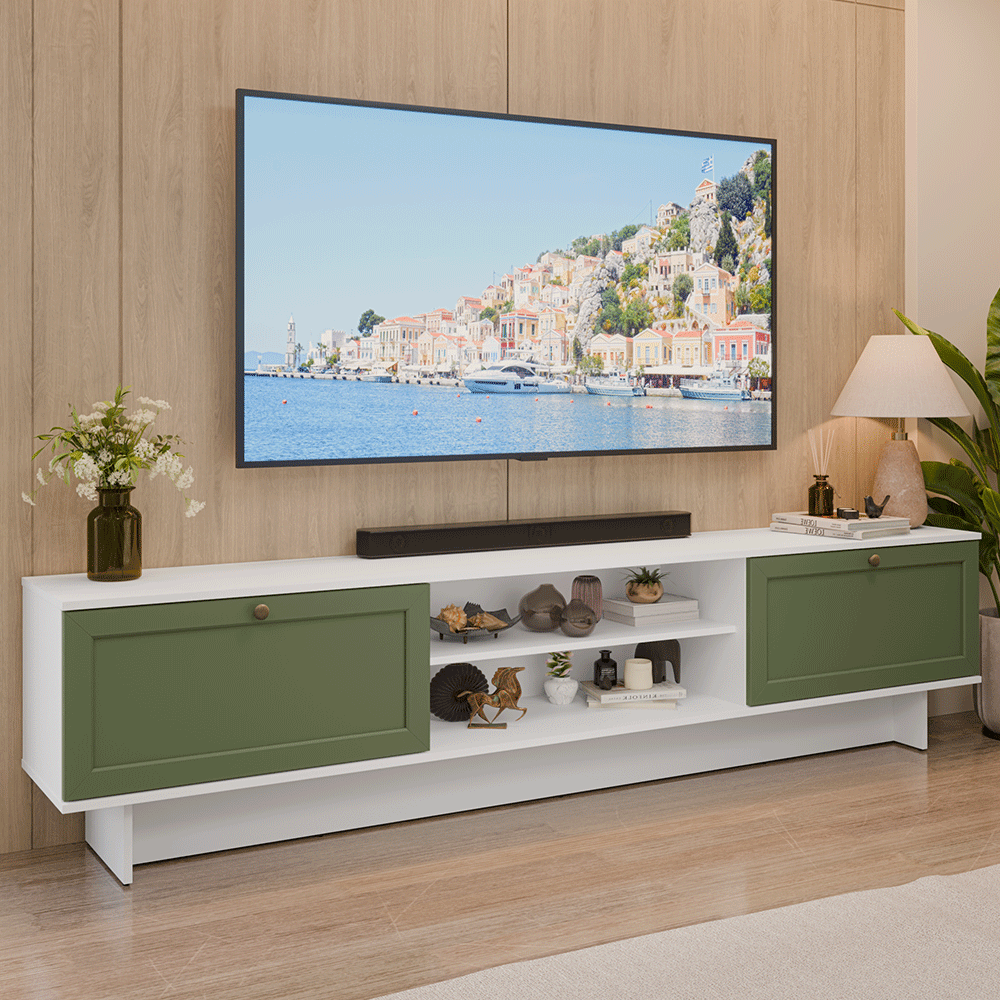 Rack para TV até 80 Polegadas 218 cm 2 Portas Branco/Verde Vik Madesa