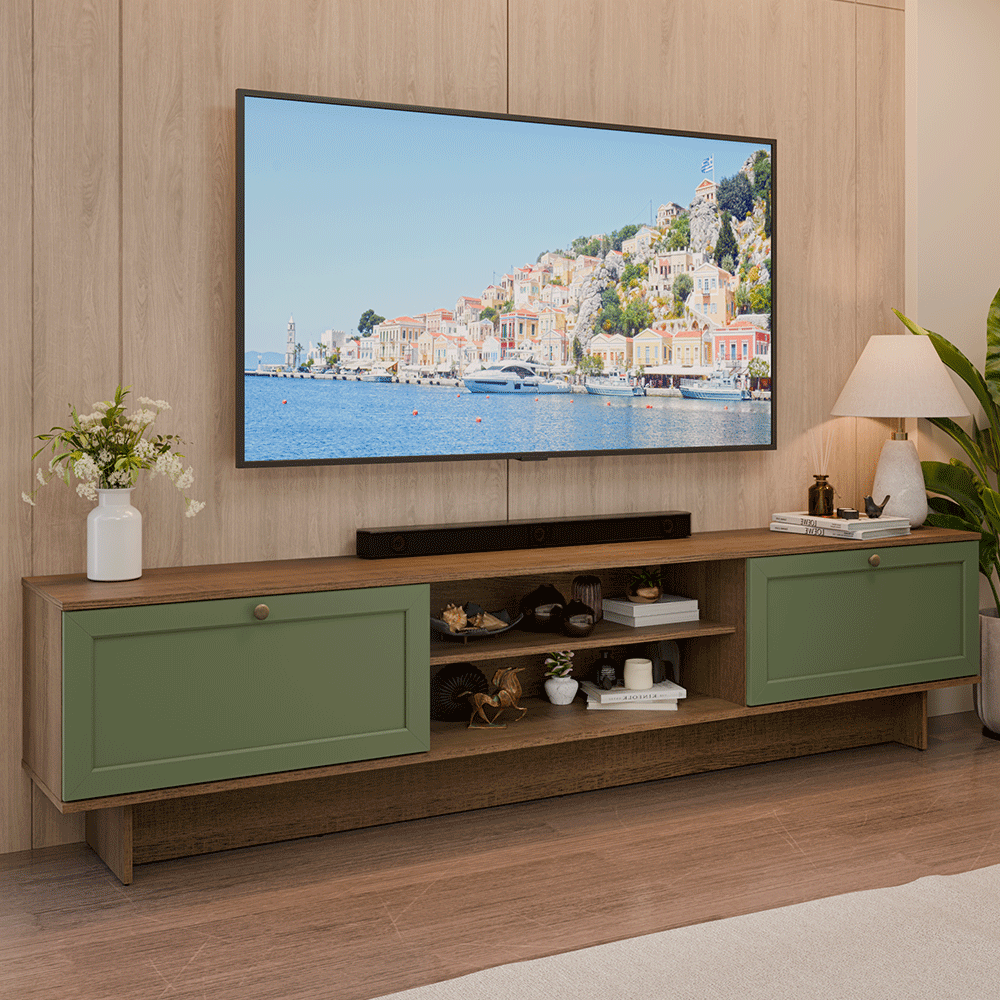 Rack para TV até 80 Polegadas 218 cm 2 Portas Rustic/Verde Vik Madesa