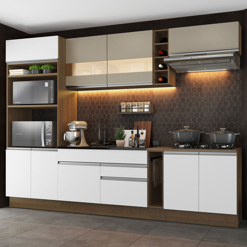Armário de Cozinha Completa 290cm Rustic/Branco/Crema Vicenza Madesa