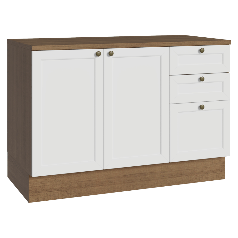 ☆ 下ページ☆ Balcão de Cozinha 120 x 60 cm 2 Portas 3 Gavetas (Com Tampo