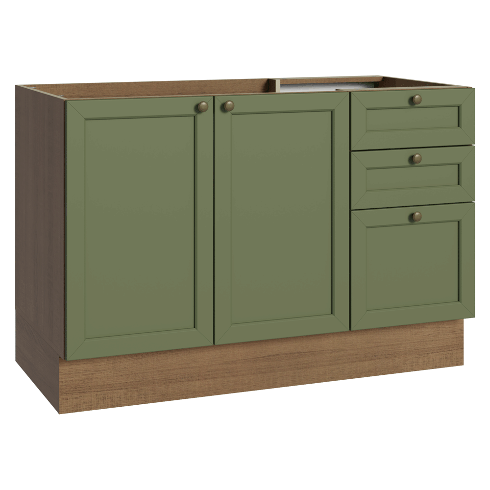 ☆ 下ページ☆ Balcão de Pia 120 x 60 cm 2 Portas 3 Gavetas (Sem Tampo) Rustic