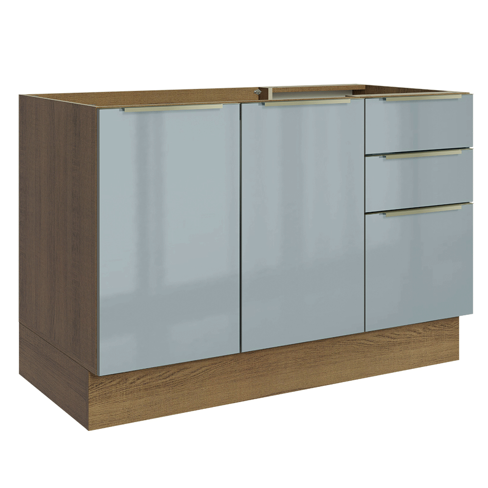 Balcão Gabinete de Pia 120 cm 2 Portas 3 Gavetas (Sem Tampo
