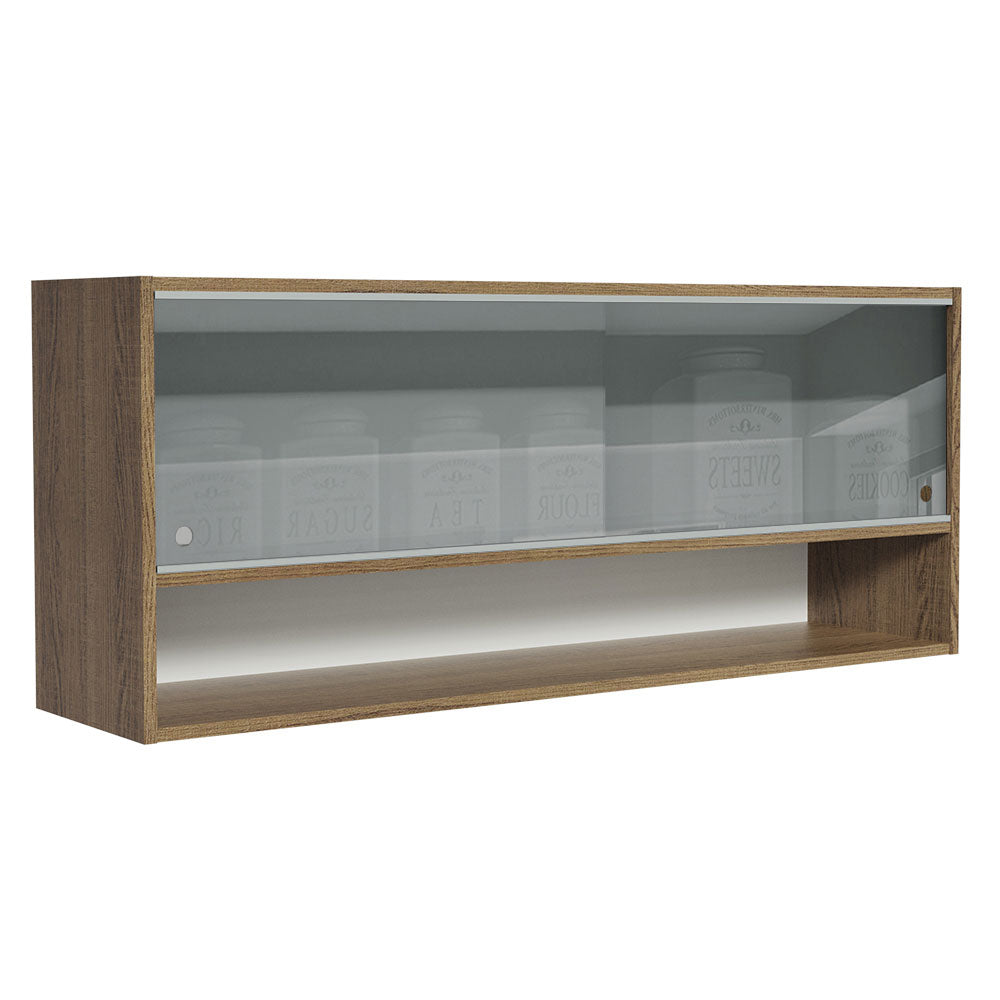 Armário Aéreo 120cm 2 Portas Correr Vidro Neutral 1 Nicho Rustic