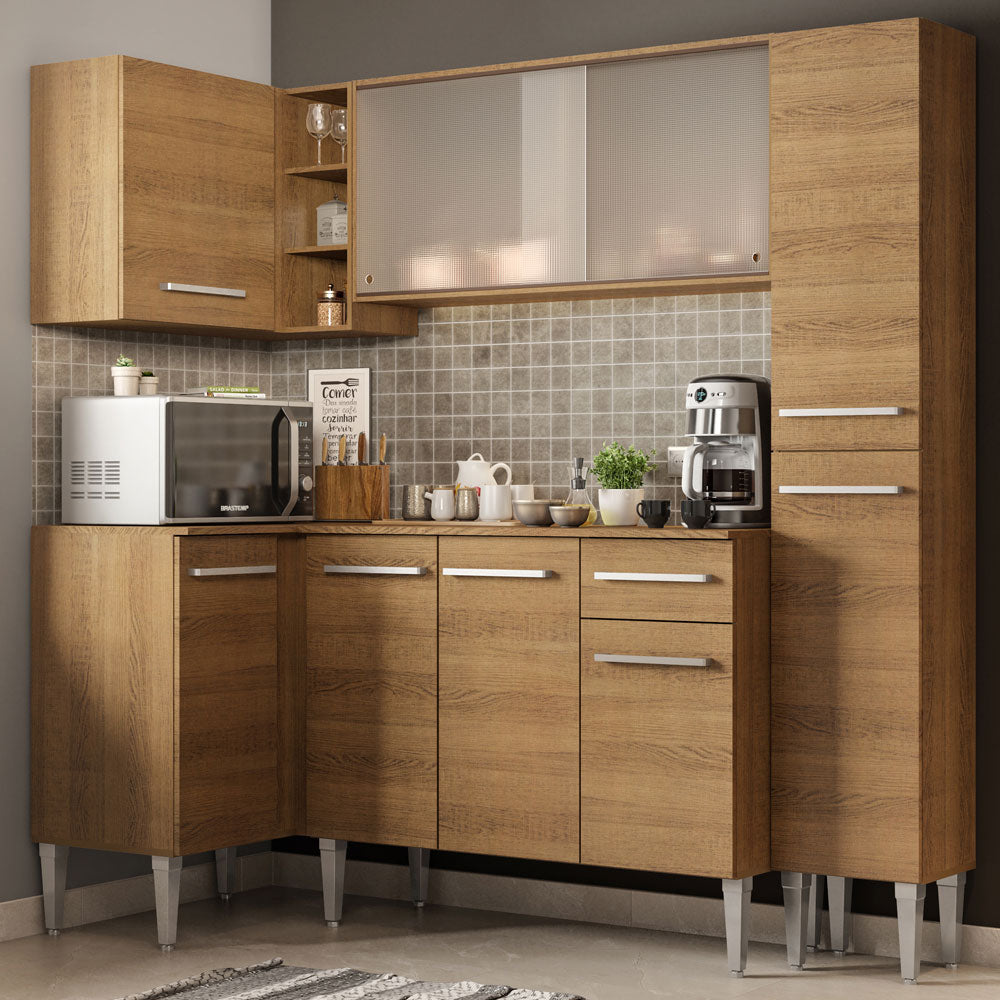 Armário de Cozinha Completa de Canto 261cm Rustic Emilly Face