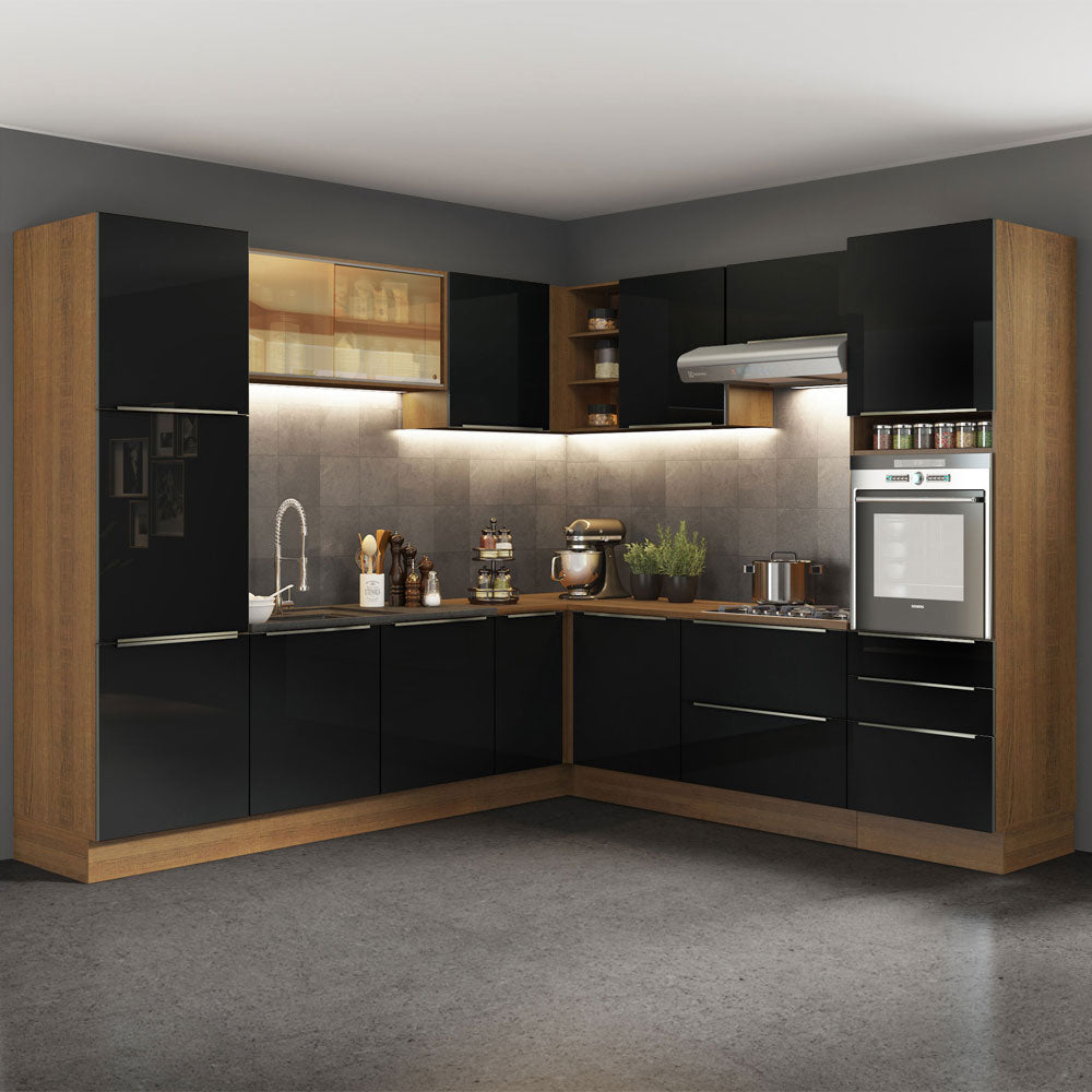 Armário de Cozinha Completa de Canto 546cm Rustic/Preto Lux Madesa 01