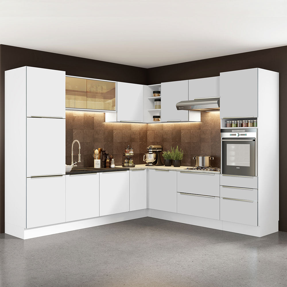 Armário de Cozinha Completa de Canto 546cm Branco/Branco Veludo