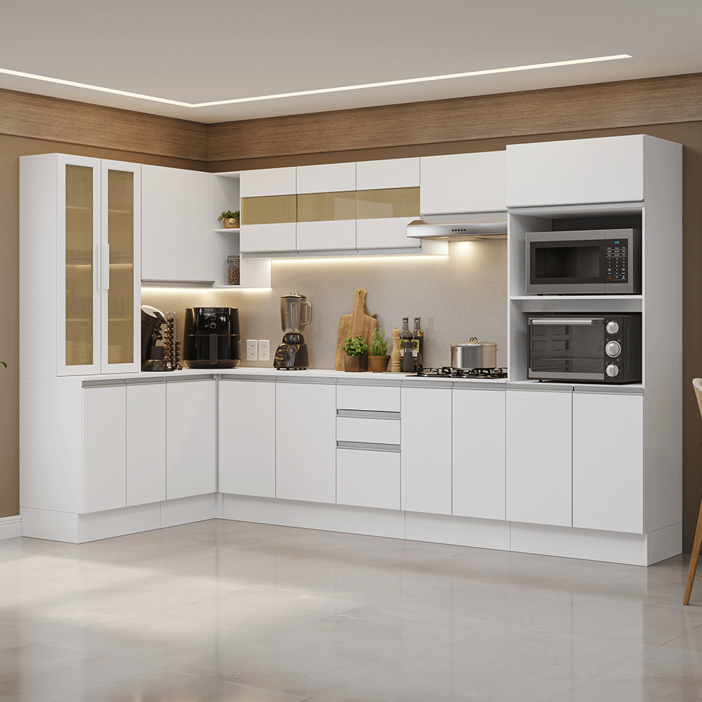 Armário de Cozinha Completa de Canto 100% MDF 447 cm Branco Smart