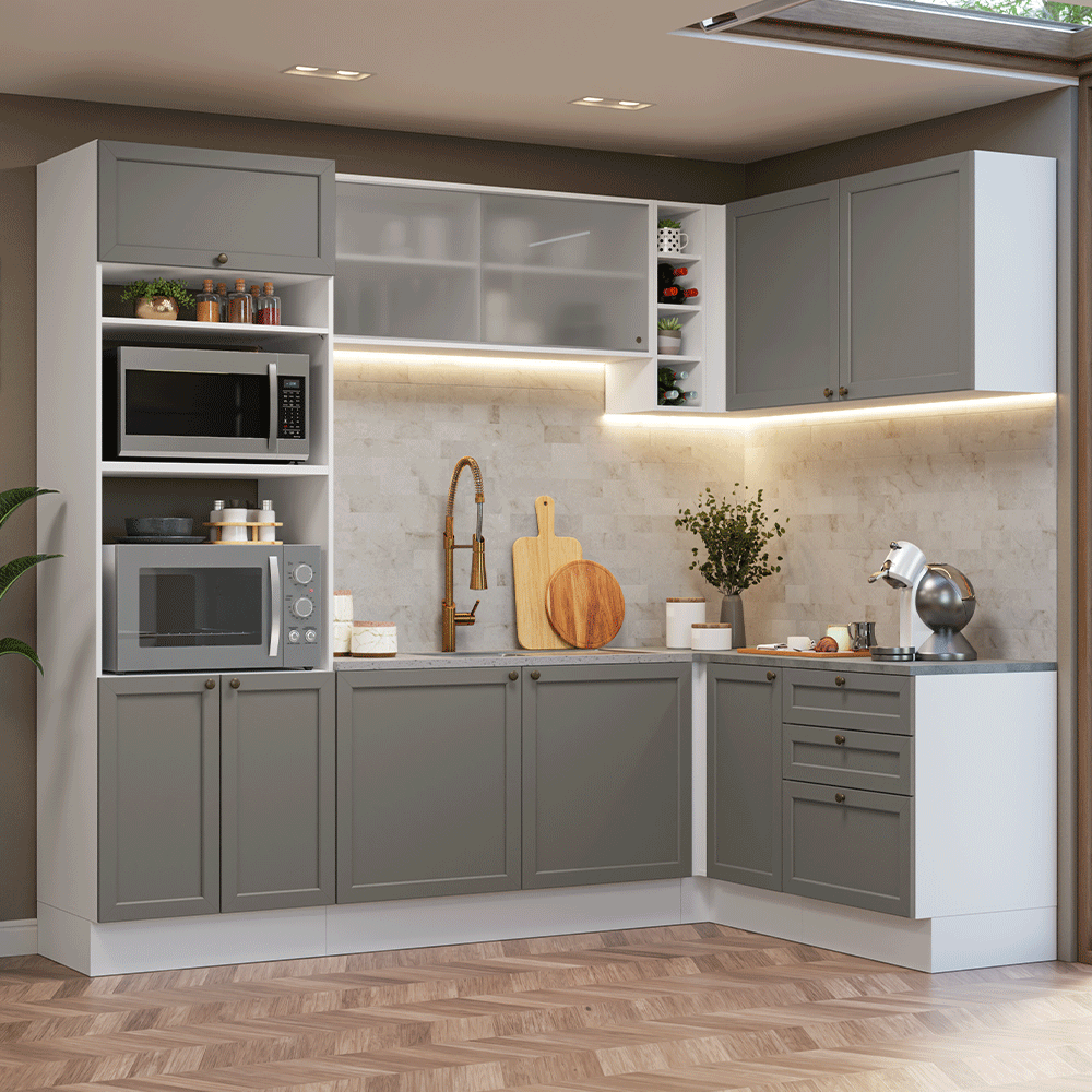 Vup Exa Mサイズ Armário de Cozinha Completa de Canto 399 cm Branco/Cinza Vik Madesa 01