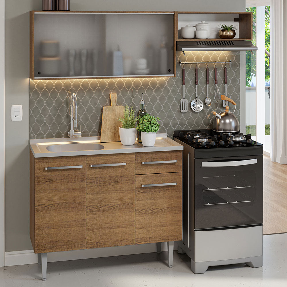 ミーミー Armário de Cozinha Compacta 165cm com Pia Rustic Emilly Madesa 05