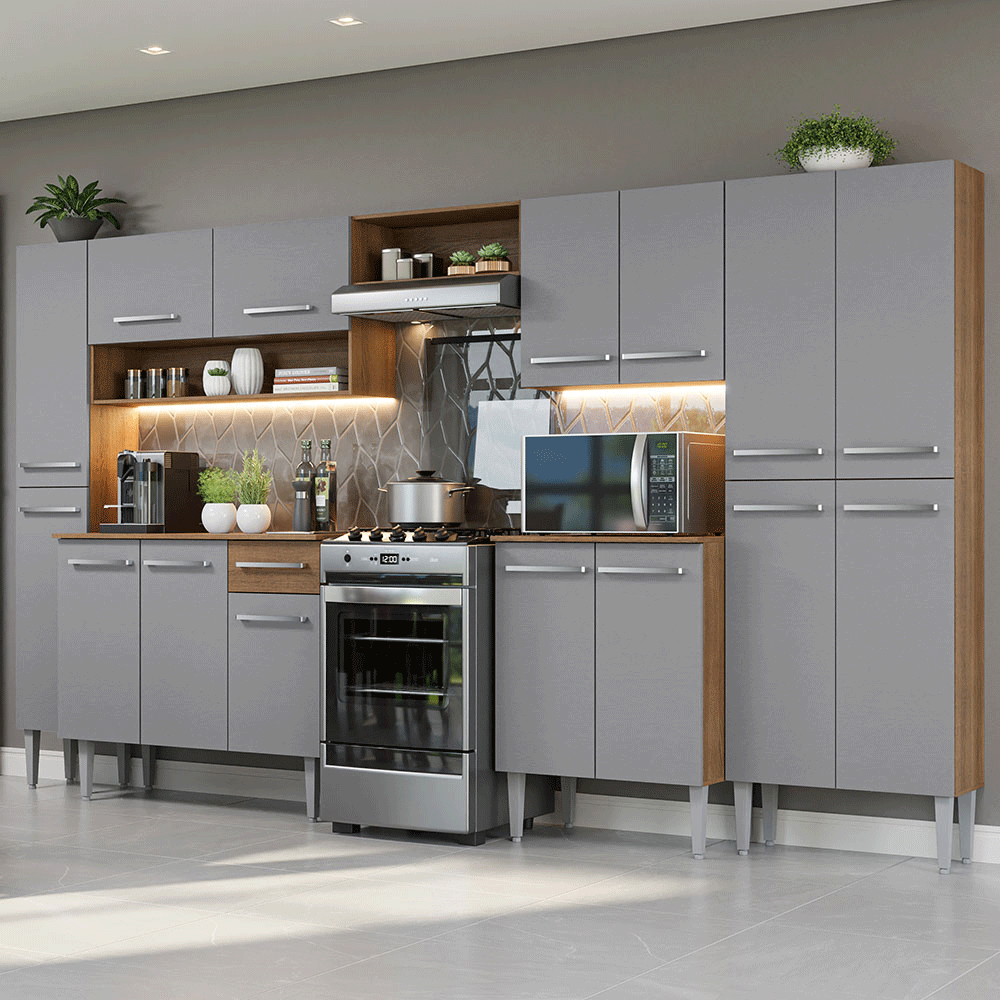 アトリエgg❤️リメイク　2点セット　19ハーフ Armário de Cozinha Completa 325cm Cinza/Rustic Emilly Madesa 02
