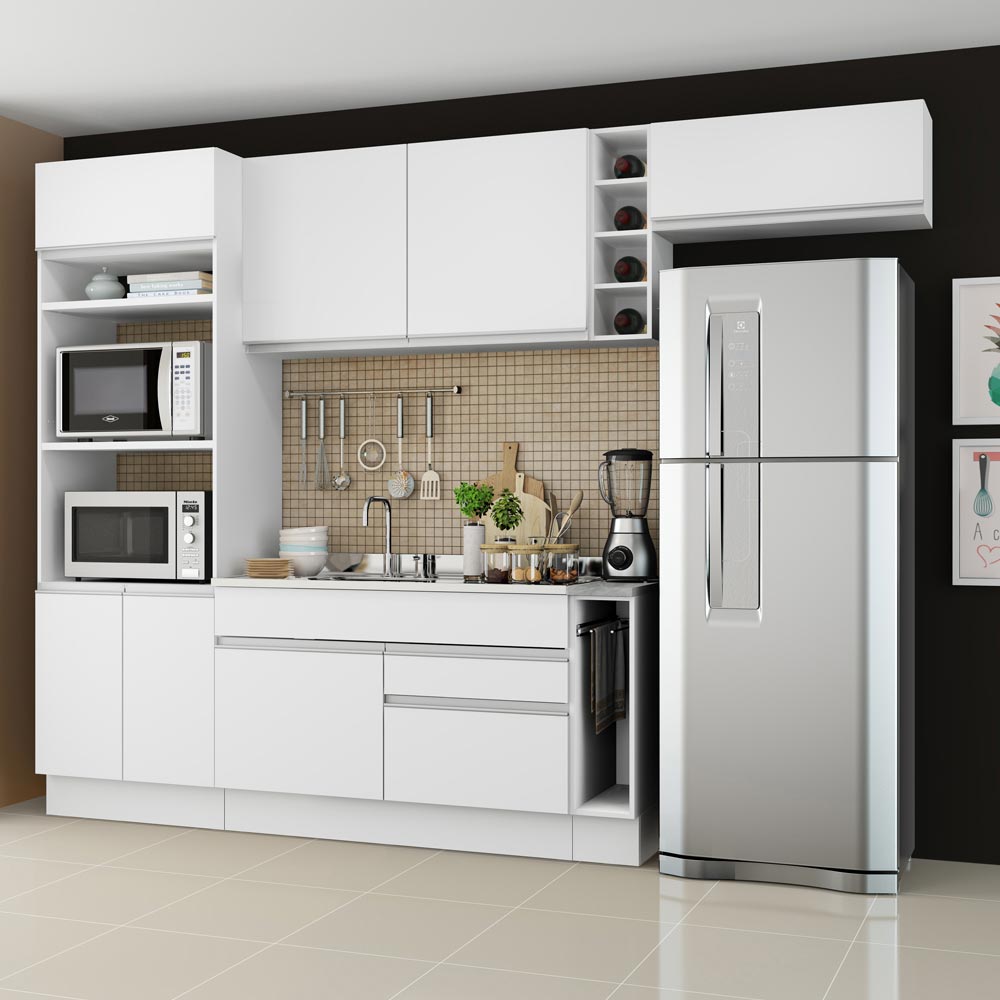 Armário de Cozinha Completa 290cm Branco Safira Madesa 04