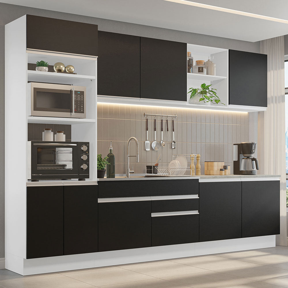 02yvm　黒　38サイズ Armário de Cozinha Completa 310cm Branco/Preto Glamy Madesa 02