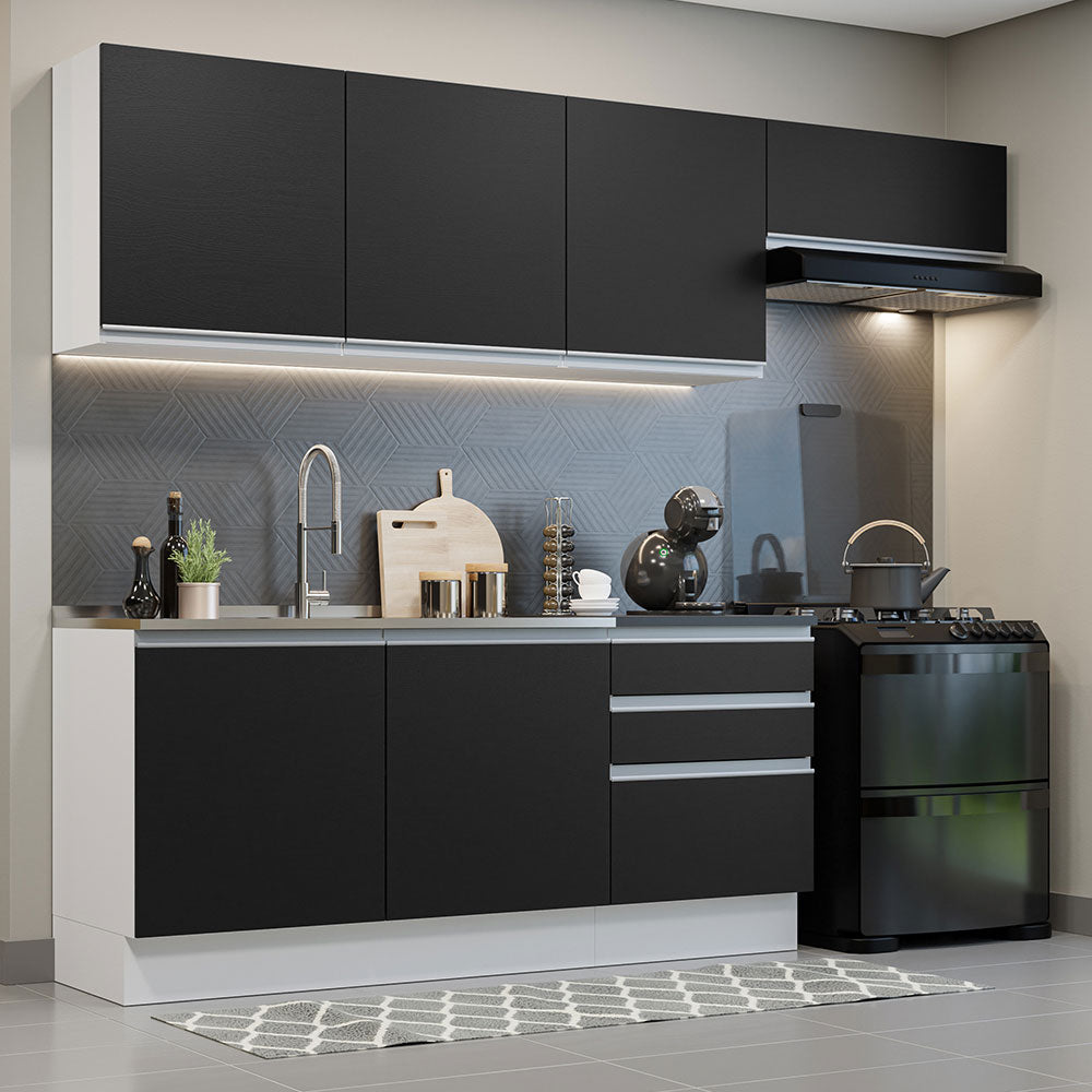 Armário de Cozinha Completa 100% MDF 260cm Branco/Preto Acordes