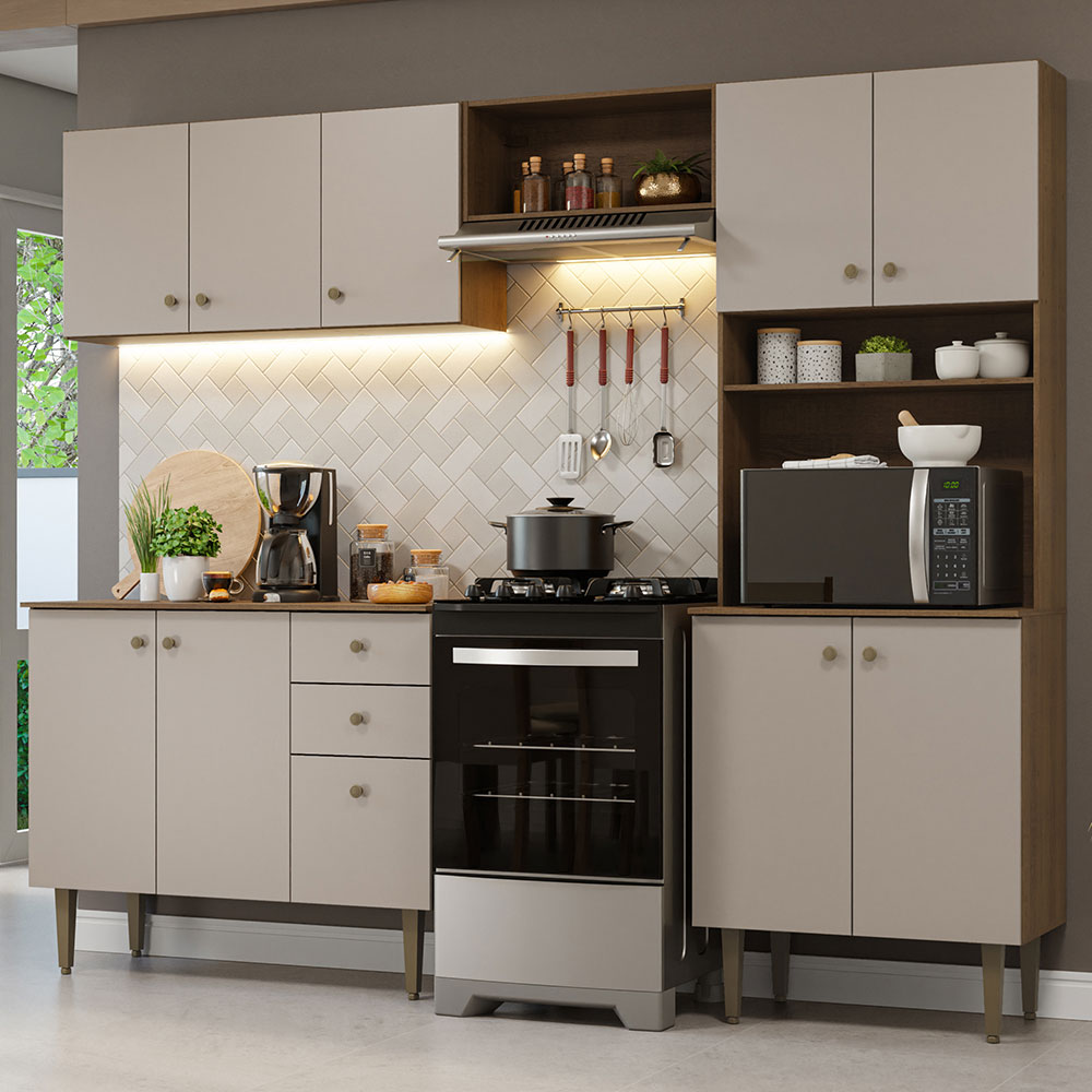 洋楽 NSEW Armário de Cozinha Compacta 235cm Rustic/Crema Gourmet Madesa 01