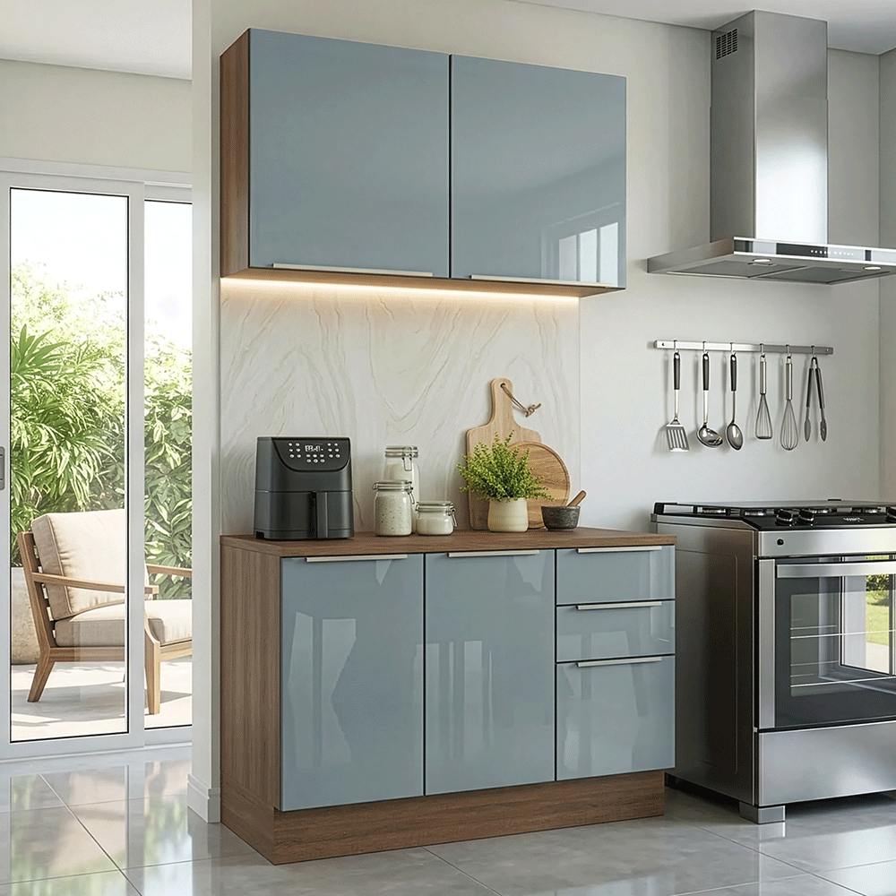 Armário de Cozinha Compacta 120 x 60 cm Rustic/Cinza Lux Madesa 02