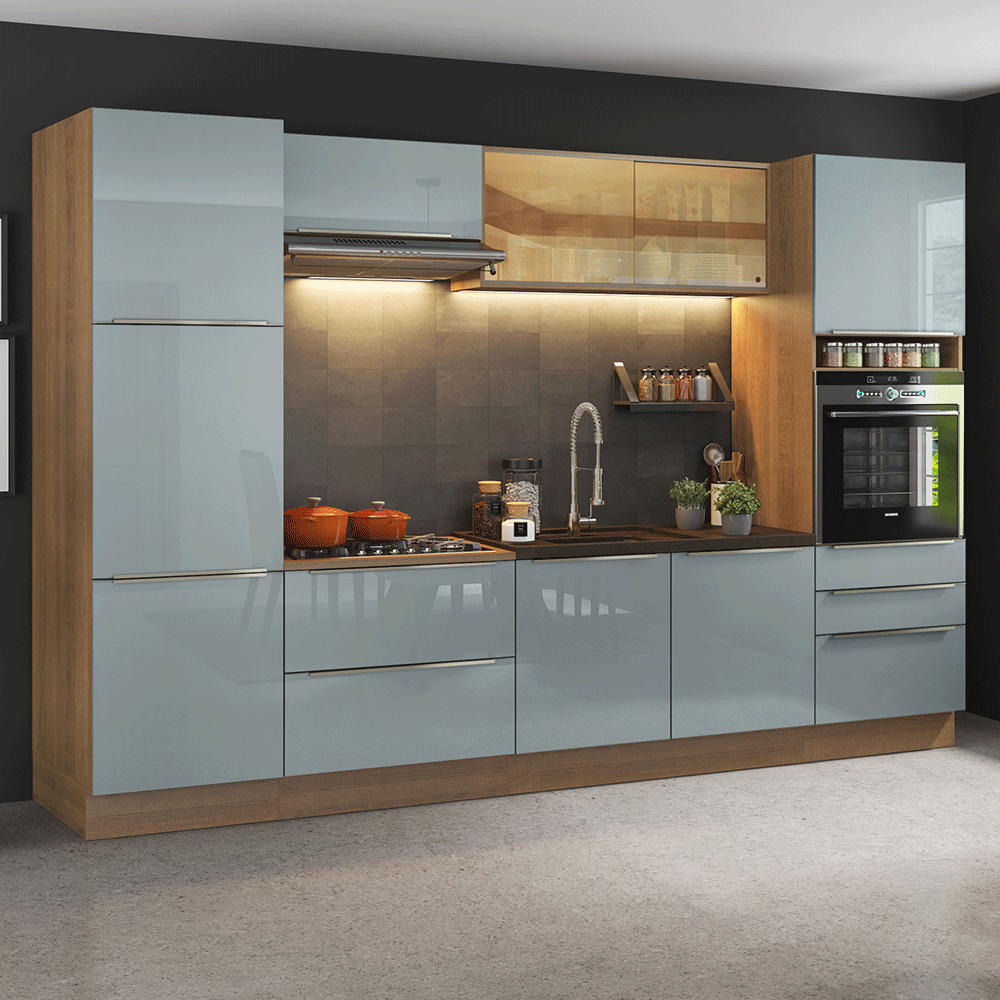 Armário de Cozinha Completa 320cm Rustic/Cinza Lux Madesa 01
