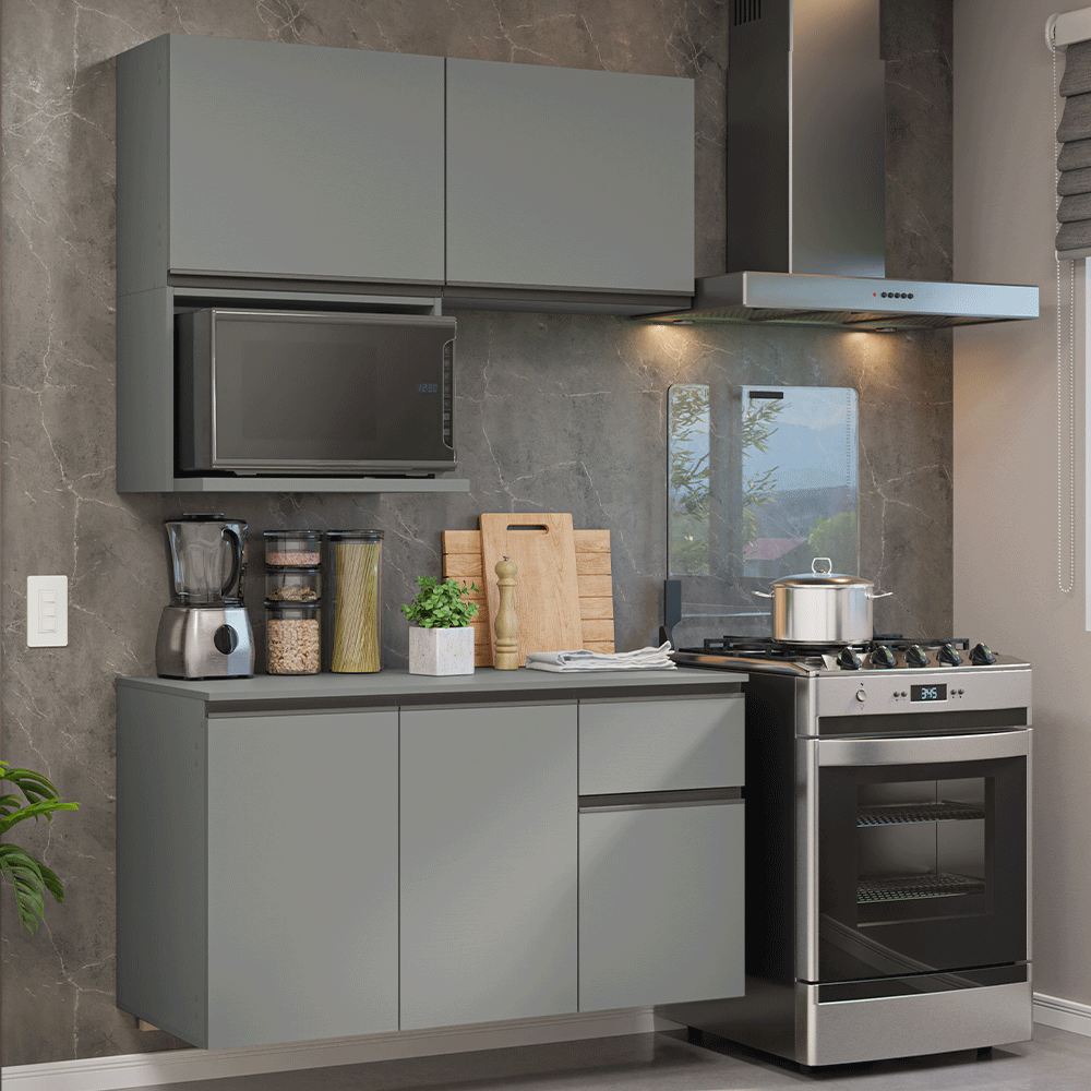 Armário de Cozinha Compacta 120 cm Suspensa Cinza Nice Madesa 06