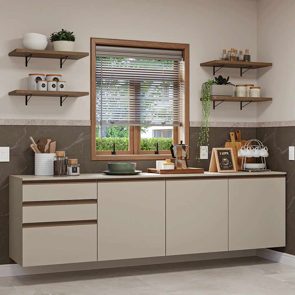 Armário de Cozinha Completa 240cm Suspensa Crema Nice Madesa 10