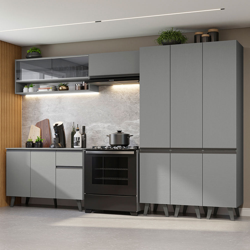 Armário de Cozinha Completa 320cm Cinza Nice Madesa 02 Armário de Cozinha Completa 320cm Cinza Nice Madesa 02