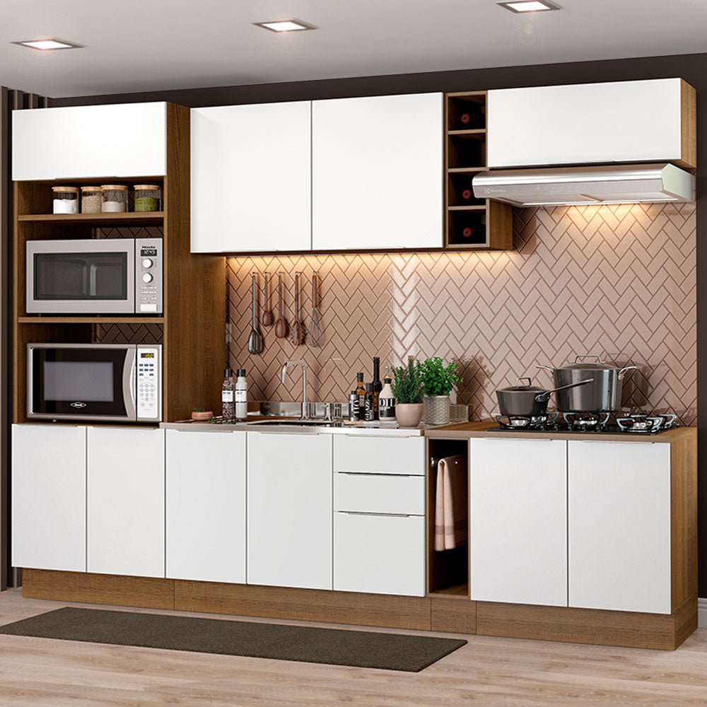 Armário de Cozinha Completa Stella 290cm Rustic/Branco Stella