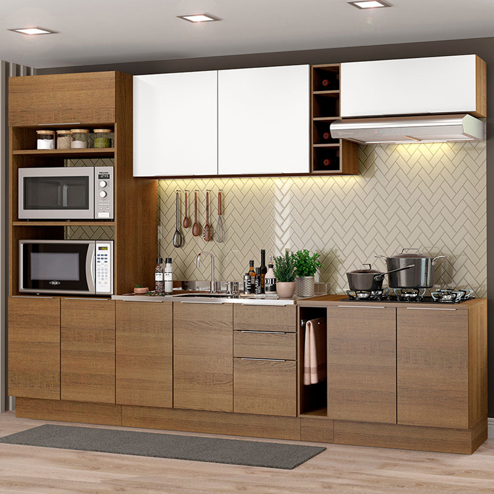 Armário de Cozinha Completa Stella 290cm Rustic/Rustic/Branco