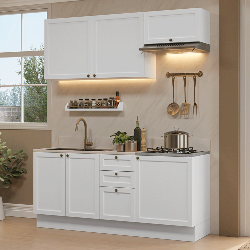 Armário de Cozinha Compacta 180 cm Branco Vik Madesa 01