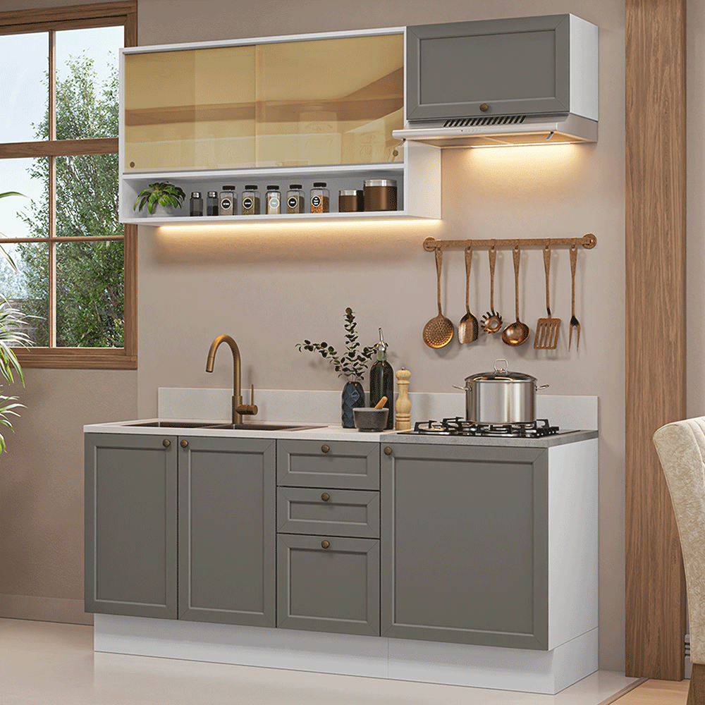 80,90サイズセット⑥ Armário de Cozinha Completa 180 cm Branco/Cinza Vik Madesa 05