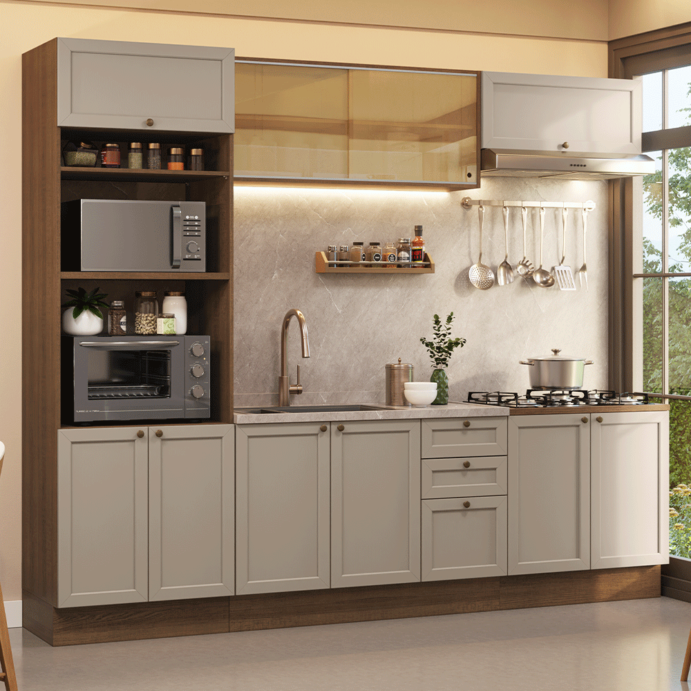 Cozinha Completa Vik Madesa 270cm: Rustic e Crema