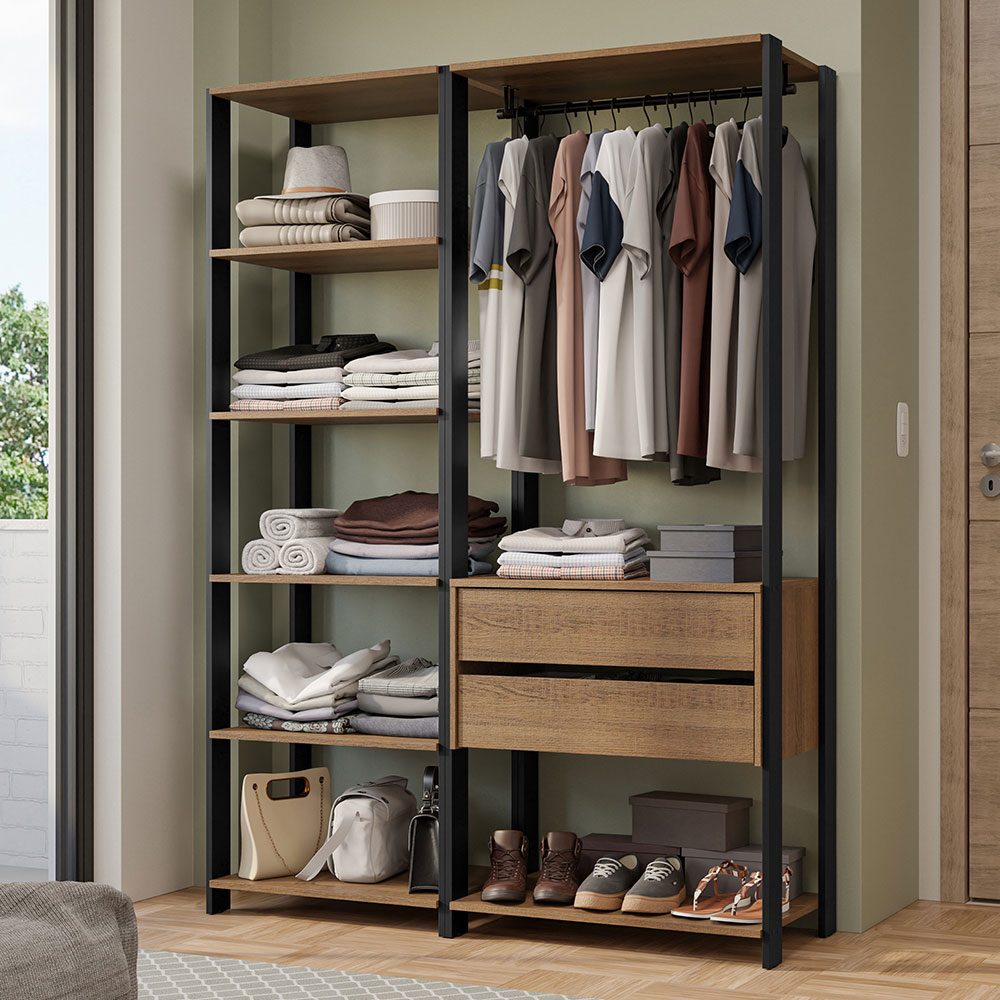 Closet Aberto Madesa 129cm: Estilo Industrial