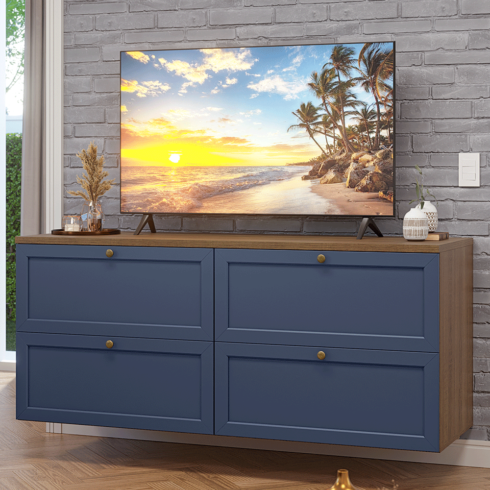 Rack para TV até 70 Polegadas 160cm 4 Gavetas Rustic/Azul Vik