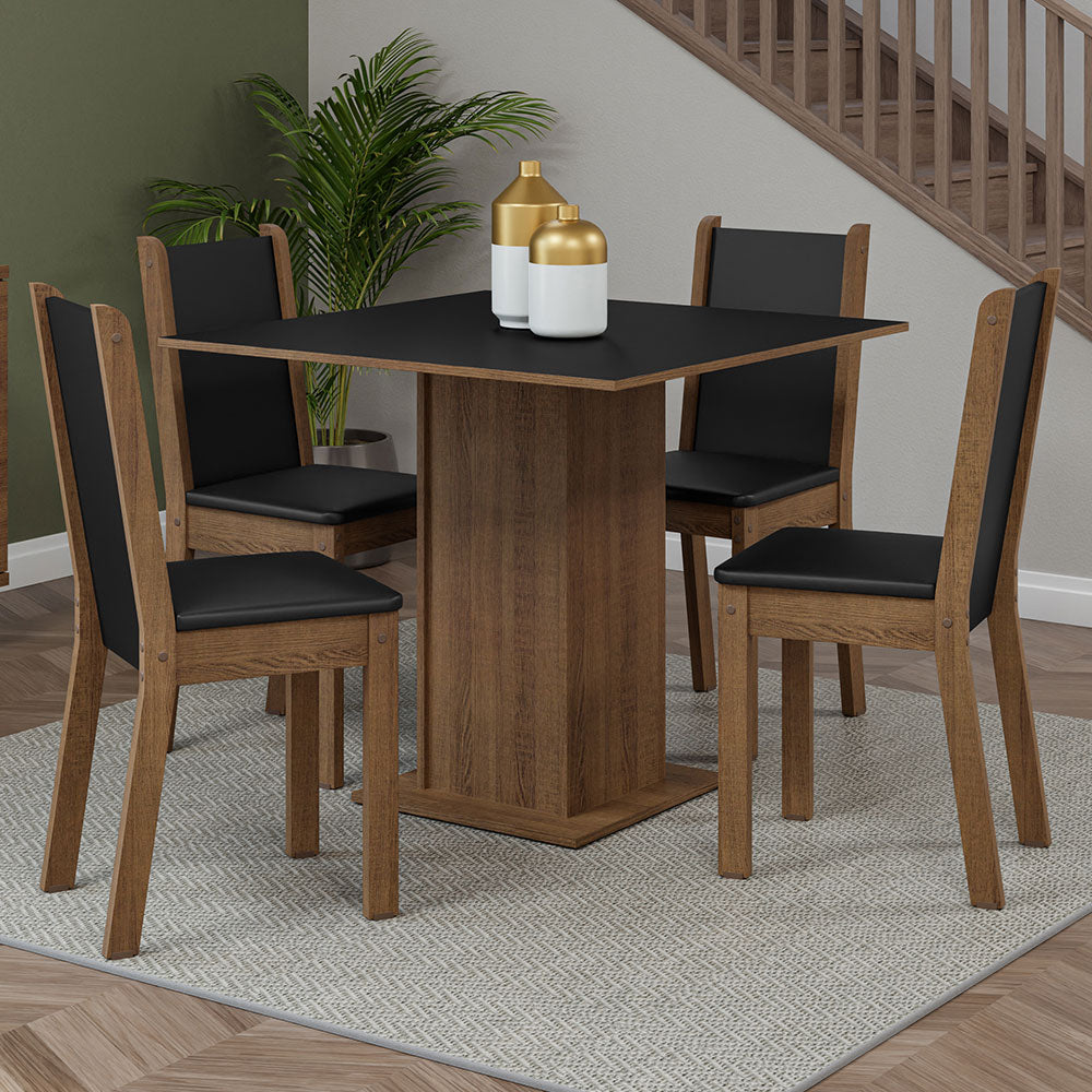 Conjunto Sala de Jantar Mesa Tampo de Madeira 4 Cadeiras Rustic