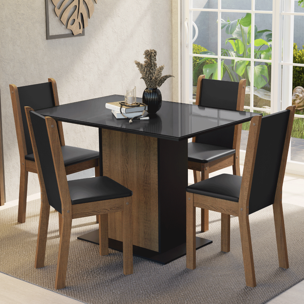 Arkona ブラックメタル black l Conjunto Sala de Jantar Mesa Tampo de Vidro 4 Cadeiras Preto