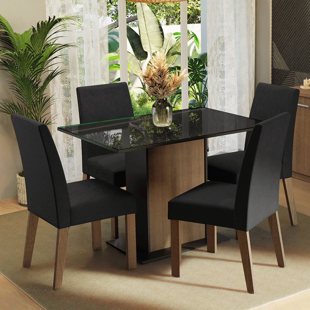 Sala de Jantar Zion Madesa: Mesa Vidro e 4 Cadeiras