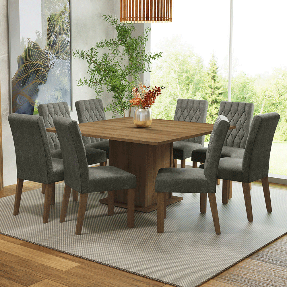 masa Conjunto Sala de Jantar Mesa Tampo de Madeira 8 Cadeiras Rustic