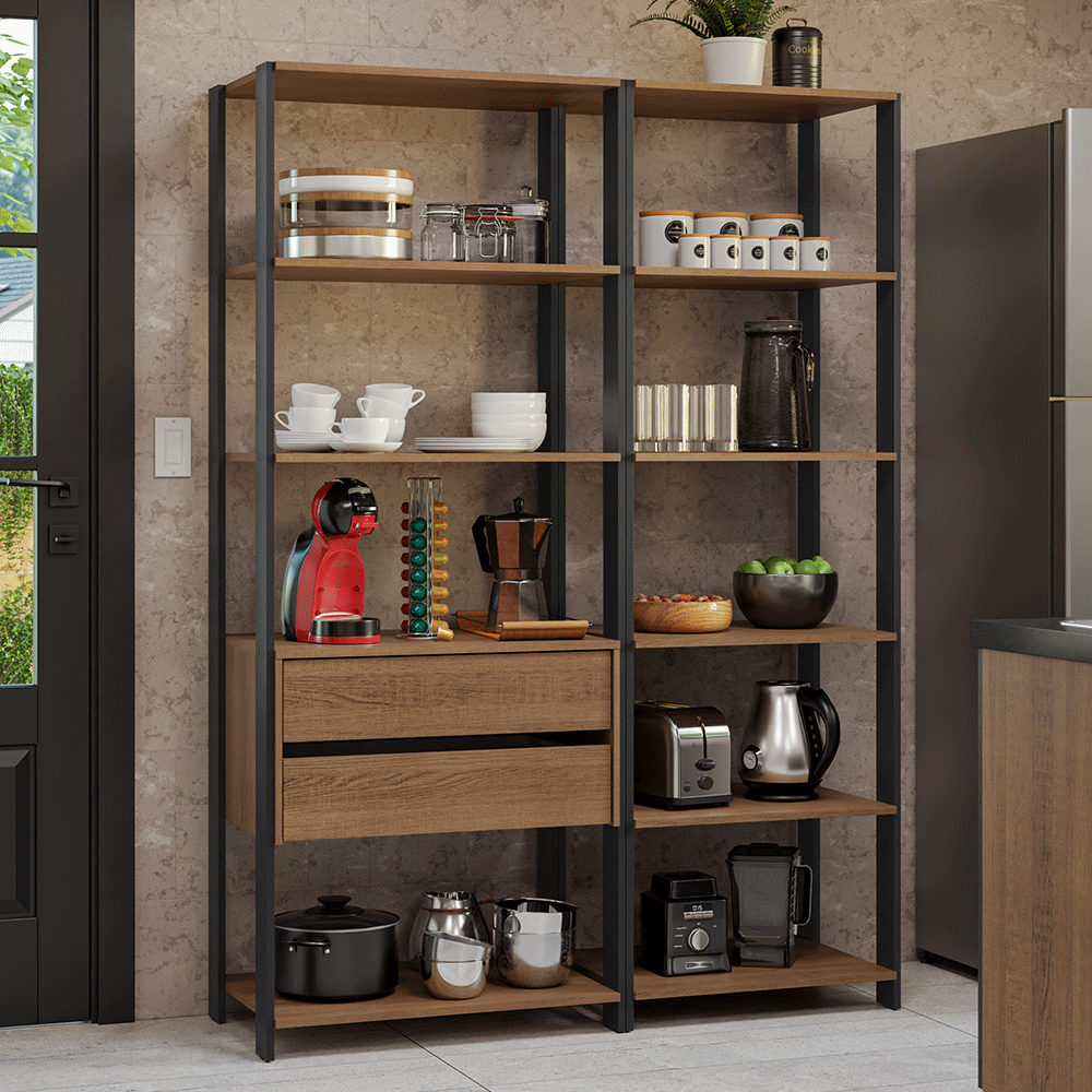 Armário Estante Multiuso Organizador 2 Gavetas 9 Prateleiras 129cm