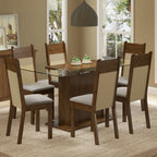 Conjunto Sala de Jantar Madesa Atlanta Mesa Tampo de Vidro com 6 Cadeiras Rustic/Crema/Sintético Bege