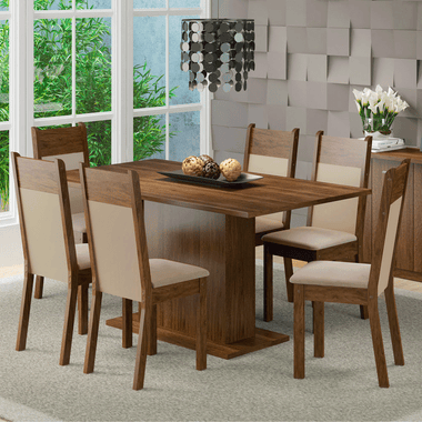 Conjunto Sala de Jantar Lousiana Madesa Mesa Tampo de Madeira com 6 Cadeiras Rustic/Crema/Sintético Bege