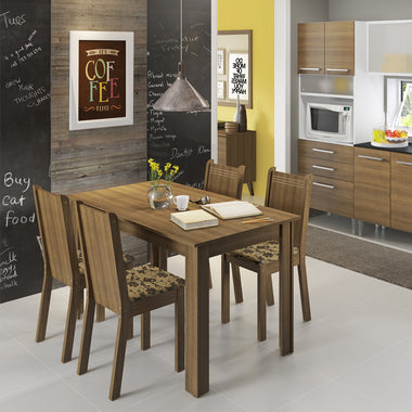 Conjunto Sala de Jantar Rosie Madesa Mesa Tampo de Madeira com 4 Cadeiras Rustic/Floral Bege Marrom