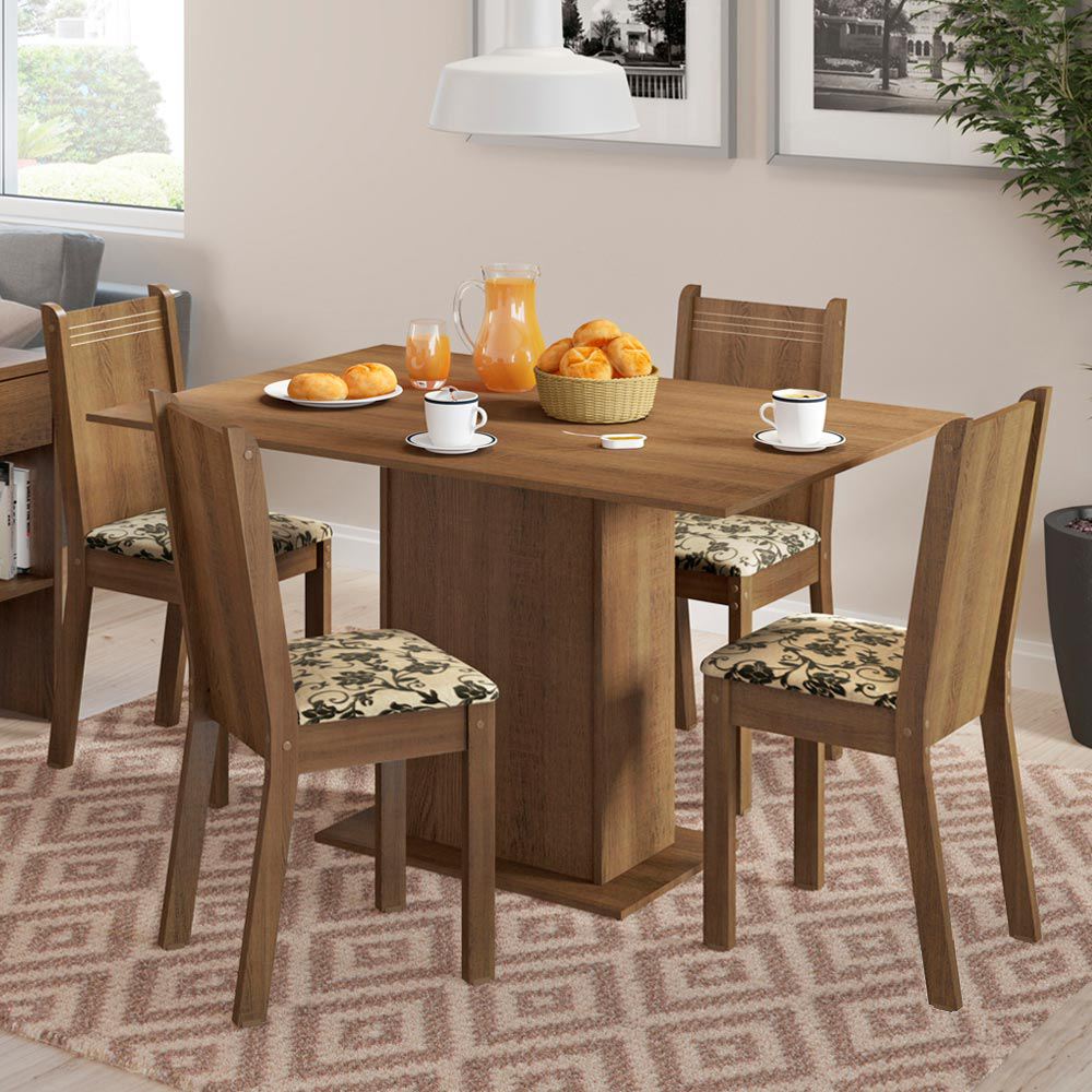 Conjunto Sala de Jantar Lexy Madesa Mesa Tampo de Madeira com 4 Cadeiras Rustic/Bege Marrom