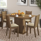 Conjunto Sala de Jantar Lexy Madesa Mesa Tampo de Madeira com 4 Cadeiras Rustic/Sintético Bege