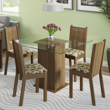 Conjunto Sala de Jantar Madesa Magda Mesa Tampo de Vidro com 4 Cadeiras Rustic/Bege Marrom