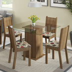 Conjunto Sala de Jantar Madesa Magda Mesa Tampo de Vidro com 4 Cadeiras Rustic/Floral Hibiscos
