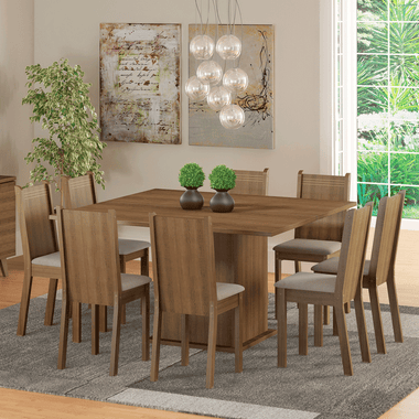 Conjunto Sala de Jantar Madesa Clarice Mesa Tampo de Madeira com 8 Cadeiras Rustic/Sintético Bege